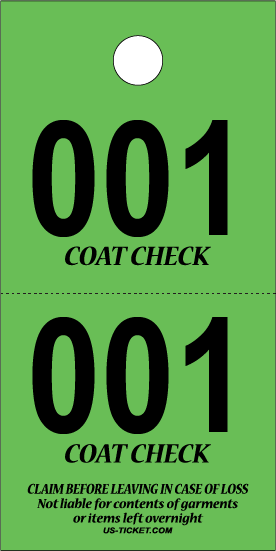 2 Part Coat Check Ticket